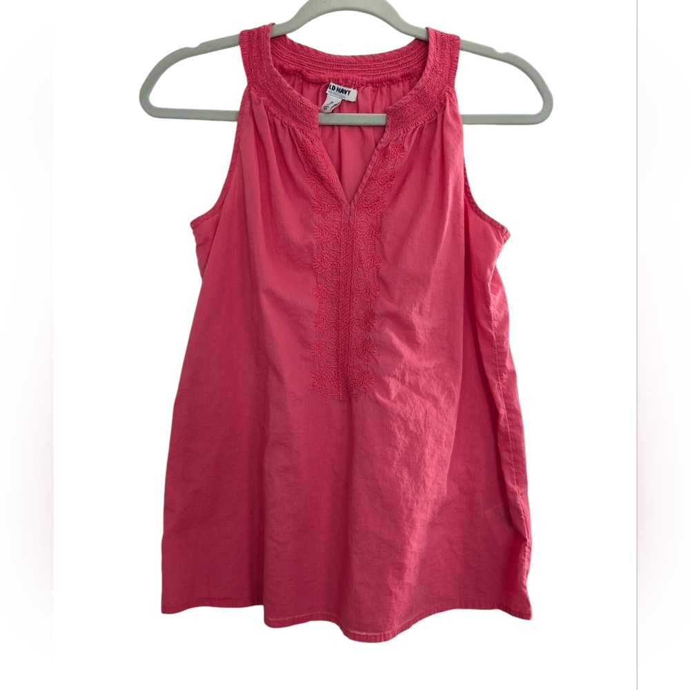 Old Navy Embroidered Pink Cotton Tank Top Lightweight Y2K